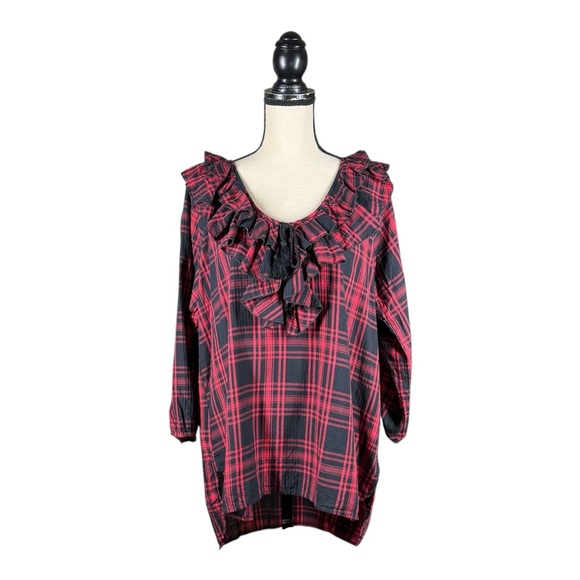 Ralph Lauren Denim & Supply Plaid Ruffle Western  Neckline With Tassel Shirt - Picture 3 of 6